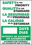 Accuform FBMSR129AL Bilingual Write-a-Day Scoreboards: Safety Is the Priority - Quality Is The Standard - _ Days Without An Accident - Accidents Are Avoidable (1)