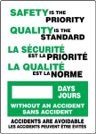 Accuform FBMSR129AL Bilingual Write-a-Day Scoreboards: Safety Is the Priority - Quality Is The Standard - _ Days Without An Accident - Accidents Are Avoidable (0)
