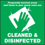 Accuform LADM703CP 4" x 4" Mirror Cling Label: Frequently Touched Areas and Items in Your Guest Room Are Cleaned & Disinfected Brown Adhesive (0)