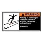 Accuform LECN367 ANSI Warning CEMA Label: Walking Or Standing On Conveyor Can Cause Serious Injury (1)