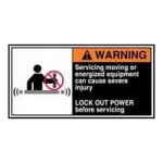 Accuform LECN368 ANSI Warning CEMA Label: Servicing Moving Or Energized Equipment Can Cause Severe Injury (1)