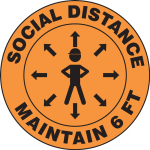 Accuform LHTL271 Hard Hat Sticker: Social Distance Maintain 6 FT w/hard hat human & arrows symbol (0)