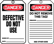 Accuform MDT194PTP OSHA Danger Safety Tag: Defective - Do Not Use (0)
