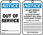 Accuform MDT804PTP OSHA Notice Safety Tag: Out of Service (1)
