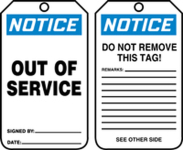 Accuform MDT804PTP OSHA Notice Safety Tag: Out of Service (0)