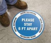 Accuform MFS306BU 12" Slip-Gard Floor Sign: Please Stay 6 FT Apart Social Distancing, Slip-Gard (0)