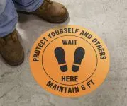 Accuform MFS394 Slip-Gard Floor Sign: Protect Yourself and Others Wait Here Maintain 6 FT (1)