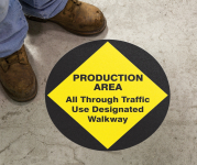 Accuform MFS717 Slip-Gard Floor Sign: Production Area - All Through Traffic Use Designated Walkway (0)