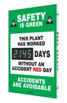 Accuform SCK145 28" x 20" Digi-Day Electronic Safety Scoreboards: Safety Is Green - This Plant Has Worked _Days Without An Accident Red Day - Accidents Are Avoidable, Aluminum Face (0)