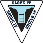 Accuform SHLHTL381 2-1/4" OSHA NEP Trenching Initiative Hard Hat Stickers: Slope It - Shore It - Shield It, 10/PK, Spanish (1)