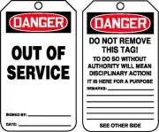 Accuform SHMDT246PTM OSHA Danger Safety Tag: Out of Service (1)
