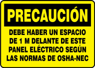 Accuform SHMELC625VA 10" x 14" OSHA Caution Safety Label: Area In Front of This Electrical Panel Must Be Kept Clear for 36" - OSHA-NEC Regulations (0)
