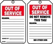 Accuform SHTRS243PTP Out of Service Tags (1)