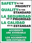 Accuform SP124517FR 22" x 17" Bilingual Safety Poster: Safety Is The Priority - Quality Is The Standard (1)