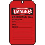 Accuform TAB110PTP 5-3/4" x 3-1/4" OSHA Danger Barricade Status Tag: Barricade Tag (0)