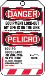 Accuform TSP107LPP Bilingual OSHA Danger Lockout Tag: Equipment Lock-Out - My Life Is On The Line! (1)