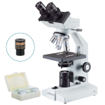 AmScope B100-PB10 B100 Series Biological Binocular Compound Microscope with 20W Halogen, Prepared, Blank Slide Kit and Optional Digital Camera (1)
