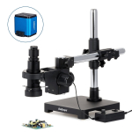AmScope H800-SAB-96S-HD2 H800 Series Zoom Inspection Monocular Stereo Microscope 0.7X-5X on Single-Arm Boom-Stand w/ LED Ring Light and 1080P HDMI C-mount Camera (1)
