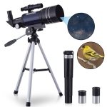 AmScope M30-ABS-KT2-W-TKVB1 IQCrew AMSCOPE-KIDS - White Metal Arm Starter Kids Compound Microscope Kit and Compact Refractor Telescope w/ Tripod (2)