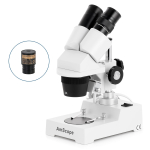 AmScope SE303R-PY-E3 SE303 Series Compact Multi-Lens Binocular Stereo Microscope 10X-45X w/ 3MP Digital Eyepiece Camera, Angled Head, Metal Pillar Standard Top Lighting (1)