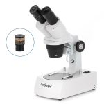 AmScope SE305R-A-E5 SE305 Series Compact Multi-Lens Binocular Stereo Microscope 10X-30X on Metal Track Stand w/ Angled Head, Top and Bottom Halogen Lighting and 5MP Digital Eyepiece (1)