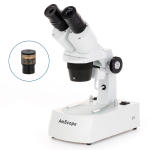 AmScope SE305R-AY-LED 305 Series Compact Multi-Lens Binocular Stereo Microscope 10X-45X on Metal Track Stand w/ Angled Head, Top and Bottom LED Halogen Lighting (1)