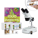 AmScope SE306R-BKI-INST Student Stereo Microscope 20X-40X Magnification w/ Premium 9pc 3D Insect Specimen Kit, Nat Geo Insect Book and Optional Camera (1)