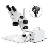 AmScope SM-1BY-30WR-3M3 SM-1 Series Zoom Binocular Stereo Microscope 7X-90X w/ 30W LED Fiber Optic Ring Light and 3MP USB 3.0 C-mount Camera on Pillar-stand w/ Large Base (1)