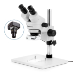 AmScope SM-1BX-144S-3M SM-1 Series Zoom Binocular Stereo Microscope 3.5X-45X w/ 144 LED Compact Ring Light and 3MP USB 2.0 C-mount Camera on Pillar-stand w/ Large Base (1)
