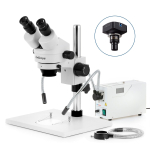 AmScope SM-1BY-FODR-9M SM-1 Series Zoom Binocular Stereo Microscope 7X-90X w/ 150W Halogen Dual Gooseneck & Ring Lights and 9MP USB 2.0 C-mount Camera on Pillar-stand w/ Large Base (3)