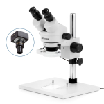 AmScope SM-1BY-FRL-9M SM-1 Series Zoom Binocular Stereo Microscope 7X-90X w/ 8W Fluorescent Ring Light and 9MP USB 2.0 C-mount Camera on Pillar-stand w/ Large Base (1)