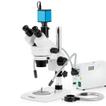AmScope SM-1TNY-FODR-AF1 SM-1 Series Industrial Inspection Zoom Trinocular Stereo Microscope 7X-90X w/ 150W Halogen Dual Gooseneck & Ring Lights and 1080P HDMI Auto-focus Camera on Pillar Stand w/ Small Base (0)