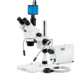AmScope SM-1TS-FODR-HD22 SM-1 Series Zoom Trinocular Stereo Microscope 7X-45X w/ 150W Halogen Dual Gooseneck & Ring Lights and 2MP HDMI CMOS C-Mount Camera on Pillar Stand (0)
