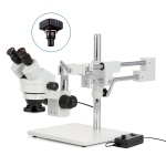 AmScope SM-4BYY-144-10M SM-4 Series Zoom Binocular Stereo Microscope 7X-135X Magnification w/ 144 LED Ring Light and 10MP USB 2.0 C-mount Camera on Double Arm Boom Stand (3)