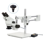 AmScope SM-4BYY-144A-9M SM-4 Series Zoom Binocular Stereo Microscope 7X-135X Magnification w/ Multi-Zone 144 LED and 9MP USB 2.0 C-mount Camera on Double Arm Boom Stand (1)