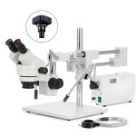 AmScope SM-4BY-FODR-3M3 SM-4 Series Zoom Binocular Stereo Microscope 7X-90X w/ 150W Halogen Dual Gooseneck & Ring Lights and 3MP USB 3.0 C-mount Camera on Double Arm Boom Stand (2)