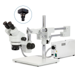 AmScope SM-4BYY-FOR-14M SM-4 Series Zoom Binocular Stereo Microscope 7X-135X w/ 150W Halogen Ring Light and 14MP USB 2.0 C-mount Camera on Double Arm Boom Stand (1)