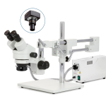AmScope SM-4BYY-FOR-14M SM-4 Series Zoom Binocular Stereo Microscope 7X-135X w/ 150W Halogen Ring Light and 14MP USB 2.0 C-mount Camera on Double Arm Boom Stand (2)