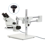 AmScope SM-4BZ-FRL-10M3 SM-4B Series Binocular Zoom Stereo Microscope 3.5X-90X w/ 8W Fluorescent Ring Light and 10MP USB 3.0 C-mount Camera on Double Arm Boom Stand (1)
