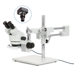 AmScope SM-4BZ-FRL-10M3 SM-4B Series Binocular Zoom Stereo Microscope 3.5X-90X w/ 8W Fluorescent Ring Light and 10MP USB 3.0 C-mount Camera on Double Arm Boom Stand (2)