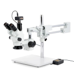 AmScope SM-4NTP-144A-10M SM-4 Series Simul-Focal Lockable Zoom Trinocular Stereo Microscope 7X-45X w/ Multi-Zone 144 LED and 10MP USB 2.0 C-mount Camera on Double Arm Boom Stand (1)