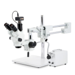 AmScope SM-4NTP-30WS-18M3 SM-4 Series Simul-Focal Lockable Zoom Trinocular Stereo Microscope 7X-45X w/ 30W LED FO Single Gooseneck Light and 18MP USB 3.0 C-mount Camera on Double Arm Boom Stand (1)