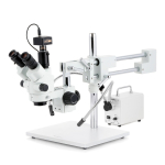 AmScope SM-4NTP-30WY-18M3 SM-4 Series Simul-Focal Lockable Zoom Trinocular Stereo Microscope 7X-45X w/ 30W LED Double Gooseneck FO Lights and 18MP USB 3.0 C-mount Camera on Double Arm Boom Stand (1)