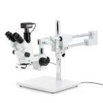 AmScope SM-4NTP-56S-3M3 SM-4 Series Simul-Focal Lockable Zoom Trinocular Stereo Microscope 7X-45X w/ 56 LED Compact Ring Light and 3MP USB 3.0 C-mount Camera on Double Arm Boom Stand (3)