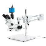 AmScope SM-4NTP-144S-HD2 SM-4 Series Simul-Focal Lockable Zoom Trinocular Stereo Microscope 7X-45X w/ 144 LED Compact Ring Light and 2MP HDMI CMOS C-Mount Camera on Double Arm Boom Stand (1)