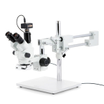 AmScope SM-4NTP-56S-3M3 SM-4 Series Simul-Focal Lockable Zoom Trinocular Stereo Microscope 7X-45X w/ 56 LED Compact Ring Light and 3MP USB 3.0 C-mount Camera on Double Arm Boom Stand (1)