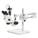 AmScope SM-4NTP-3M3 SM-4T Series Simul-Focal Lockable Trinocular Zoom Stereo Microscope 7X-45X Magnification w/ 3MP USB 3.0 C-mount Camera on Double Arm Boom Stand (1)