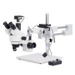AmScope SM-4TP-8W 7X-45X Trinocular Simul-Focal Stereo Zoom Microscope w/8W LED Dual Gooseneck Illuminator on Double Arm Boom Stand (3)