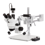 AmScope SM-4TP-8W 7X-45X Trinocular Simul-Focal Stereo Zoom Microscope w/8W LED Dual Gooseneck Illuminator on Double Arm Boom Stand (1)