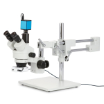 AmScope SM-4T-64S Zoom Trinocular Stereo Microscope 7X-45X Magnification w/ 64 LED Compact Ring Light on Double Arm Boom Stand (2)